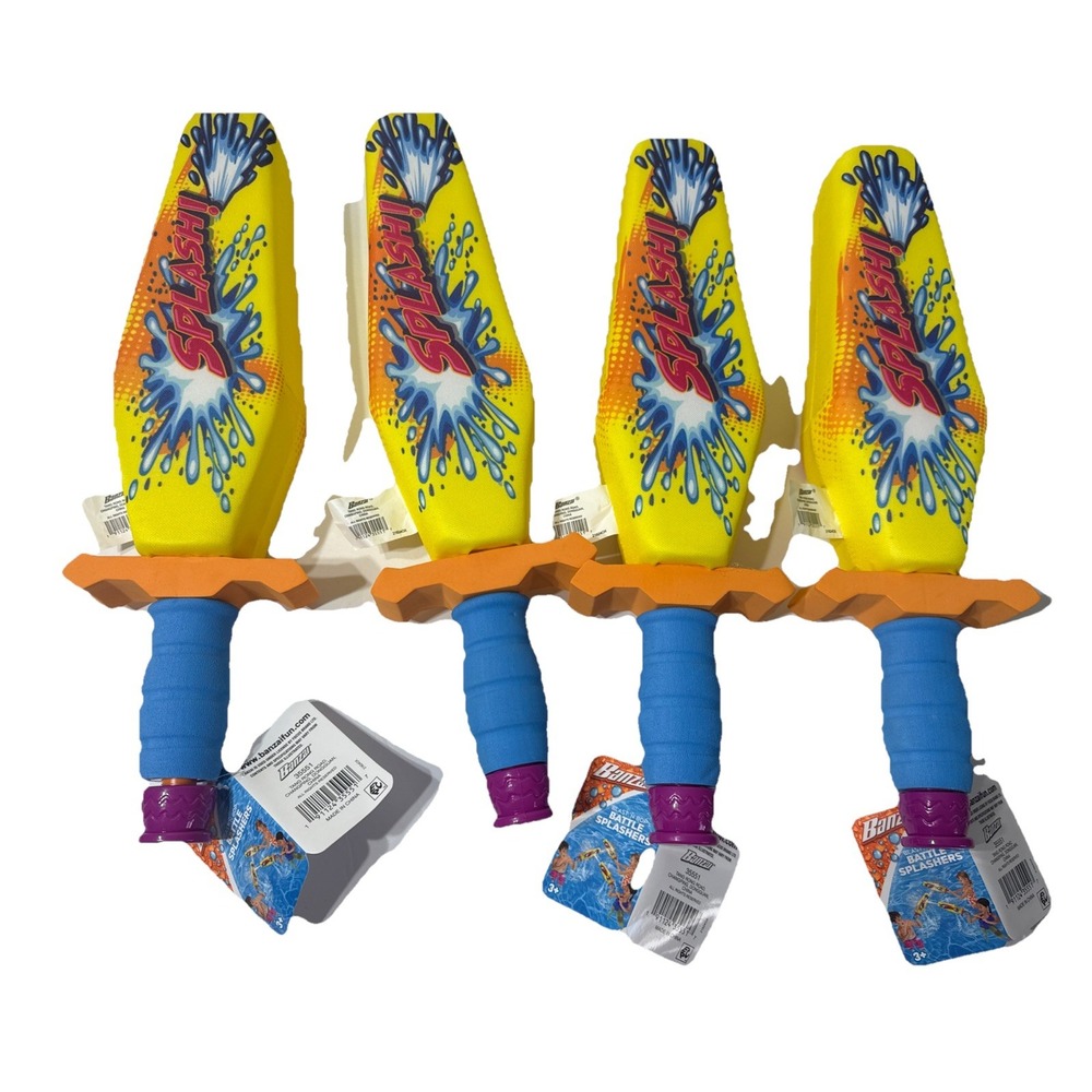 Water Sword Battle Splashers Pool Toy Sponge Weapon Blast N Bop Banazai 4 Pc LOT